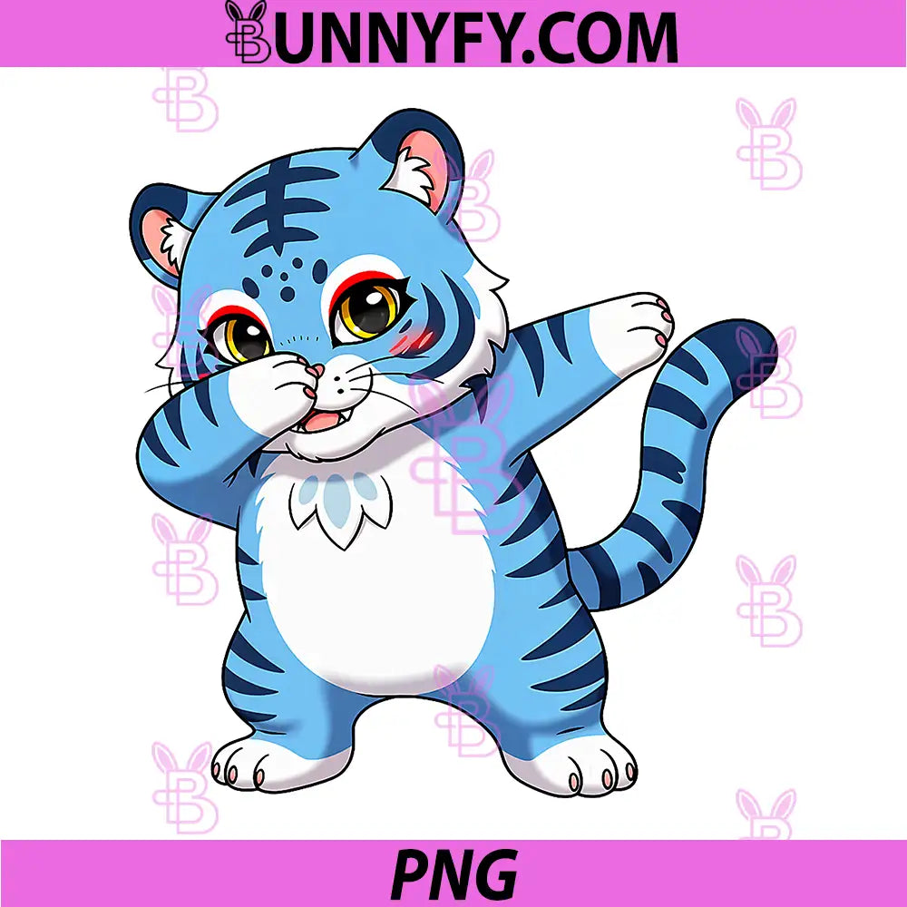 Funny Blue Tiger Cartoon Dab PNG, Cute Korean Style Animal PNG