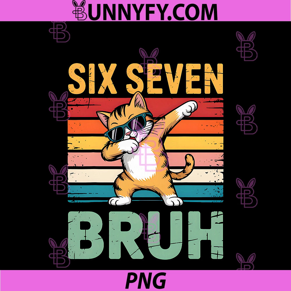 Funny Cat 67 Meme Boys Kids 6 7 PNG, Dabbing Six Seven Bruh Cat PNG