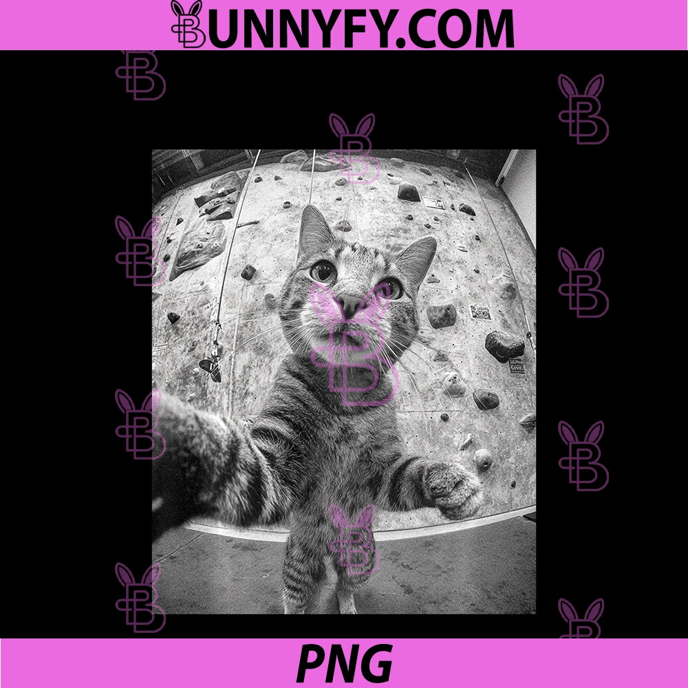 Funny Cat Climber Selfie PNG, Bouldering Wall Rock Climbing Cool PNG