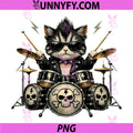 Funny Cat Drummer Punk Rock'n PNG, Roll Skull Music PNG