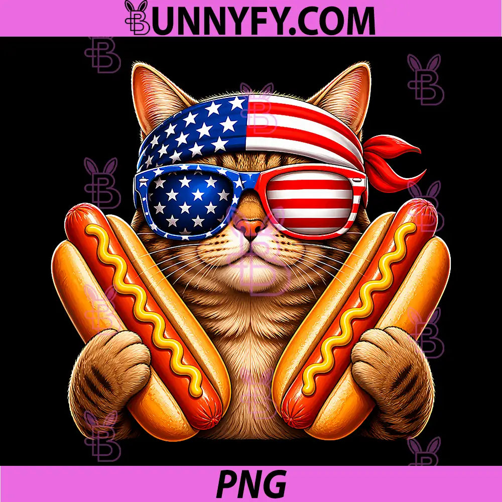 Funny Cat Hotdog 4th of July PNG, Patriotic USA Flag PNG