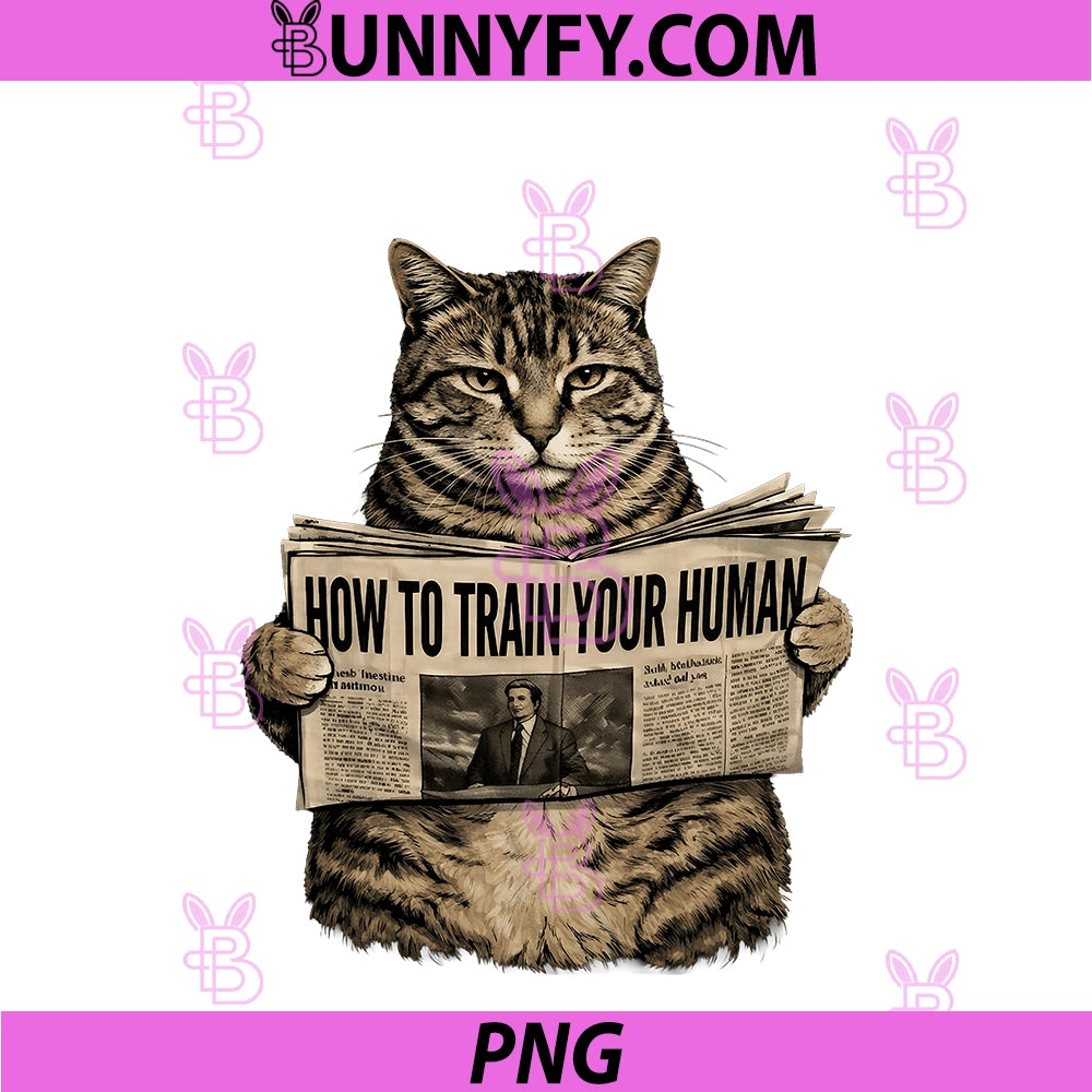 Funny Cat How To Train Your Human Lazy PNG, Kitty Joke Meme PNG