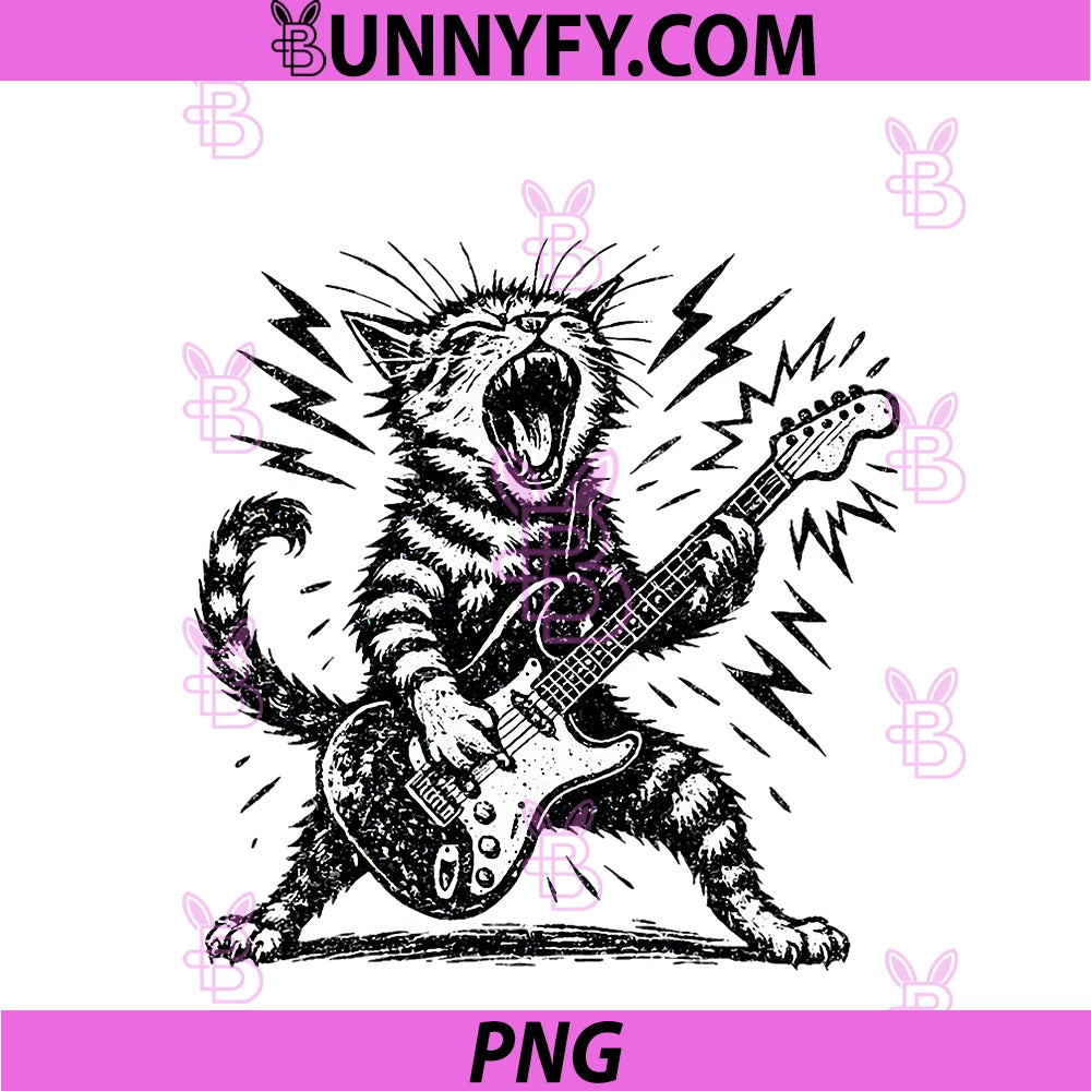 Funny Cat Playing PNG, Electric Guitar Rock Star Graphic PNG