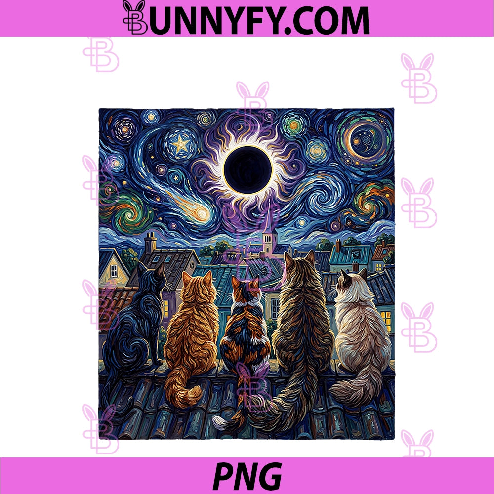 Funny Cat Starry Night Van Gogh PNG, Total Solar Eclipse 2026 PNG