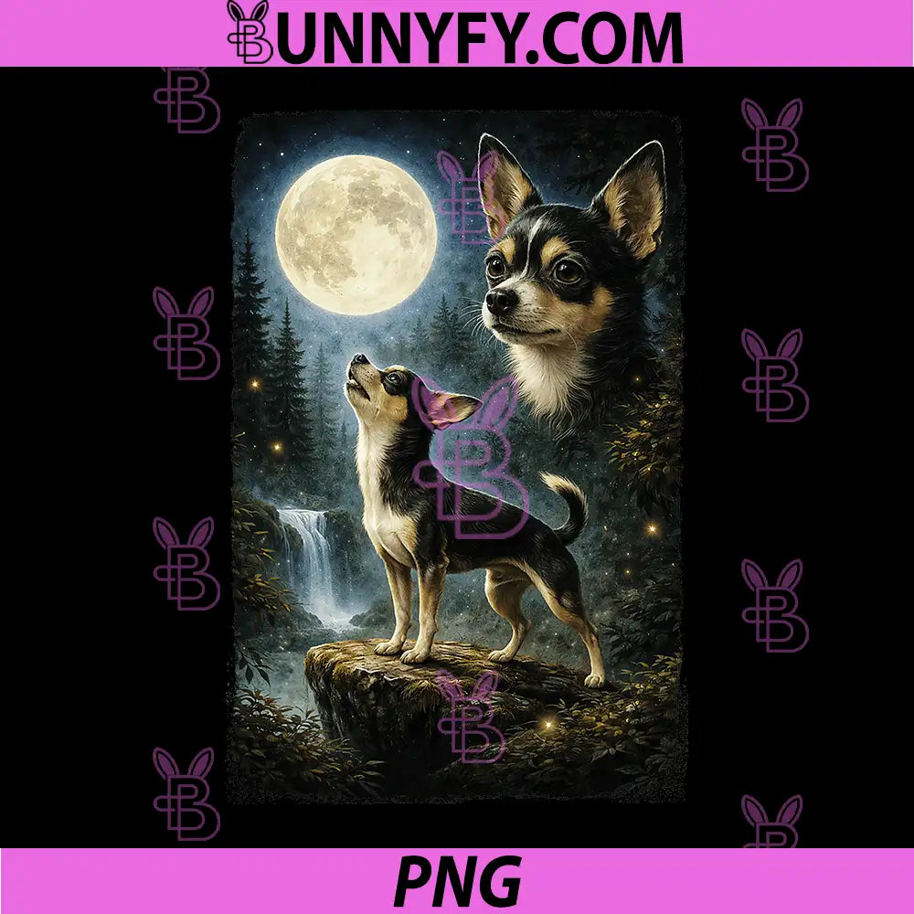 Funny Chihuahua Art Design PNG, Chihuahua Howling at The Moon PNG