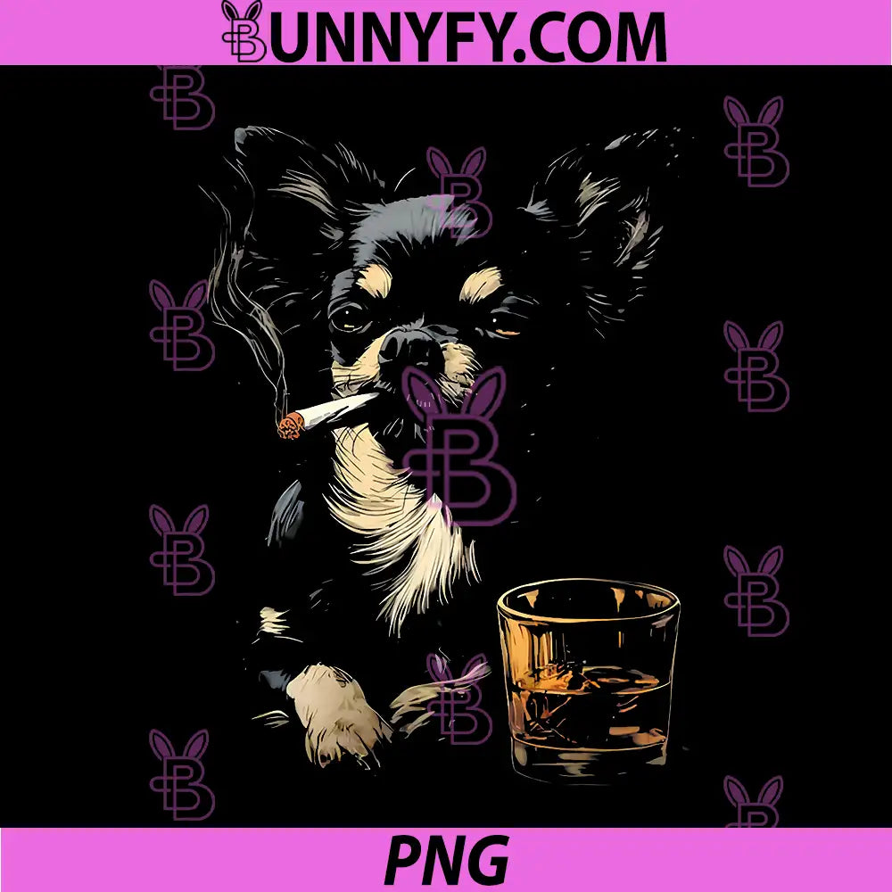 Chihuahua Cigar Whiskey PNG, Cool Dog Drinking Alcohol Art PNG