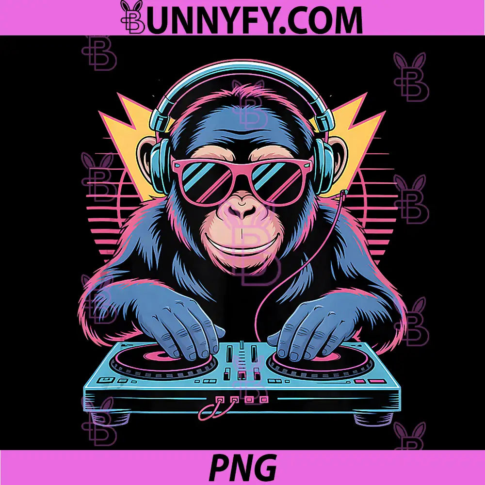 Funny Chimp DJ Turntable PNG, Synthwave Sarcastic Joke PNG
