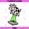 Funny Cow Abduction Green PNG, Beam Light Flying Saucer Bovine PNG