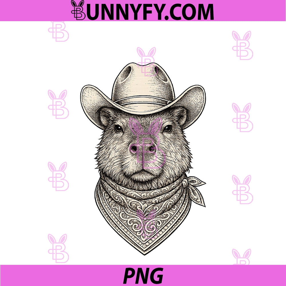 Funny Cowboy Capybara Western Bandana PNG, Vintage Portrait PNG