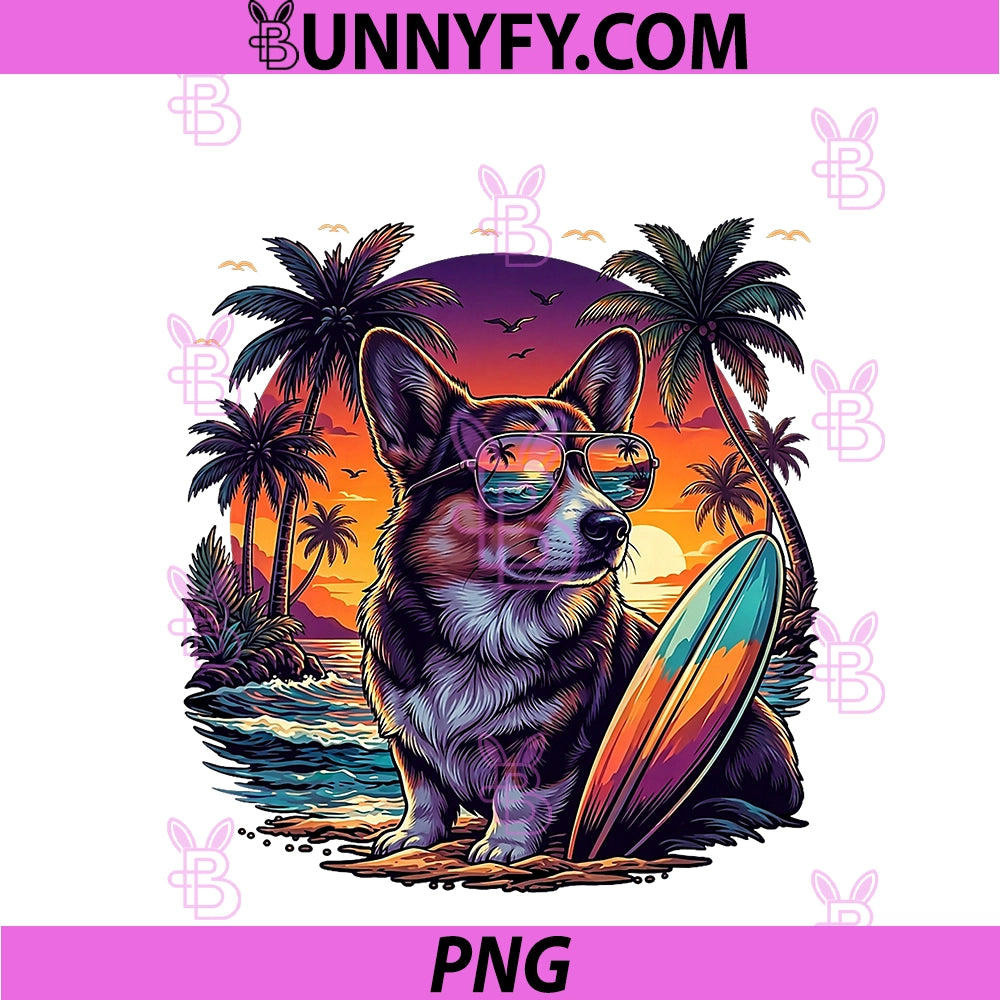 Funny Cute Corgi Colorful Surfing PNG, Puppy Summer Beach Sun PNG