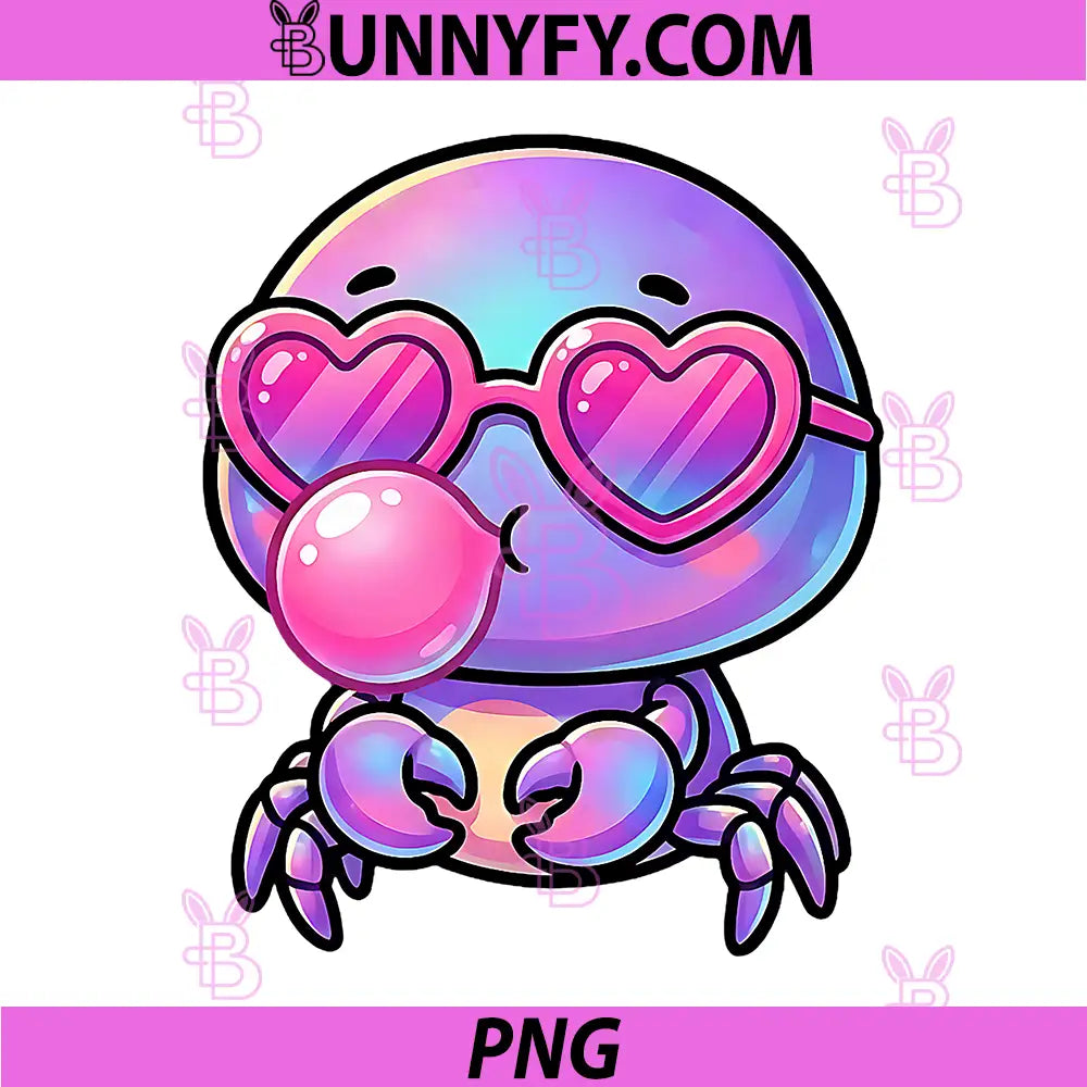 Funny Cute Crab PNG, Blowing Bubble Gum Animal PNG