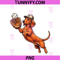 Funny Cute Dachshund Playing PNG, Baseball Dog Catcher Graphic PNG