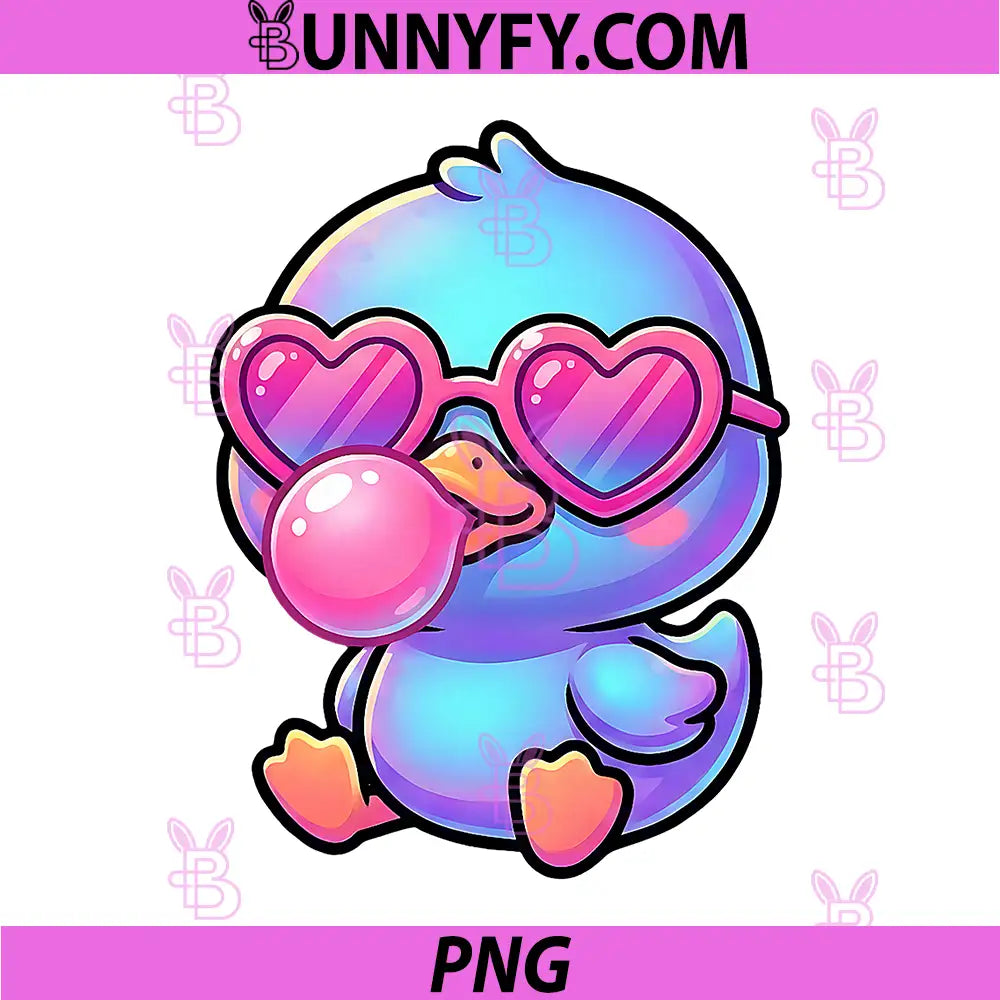 Funny Cute Duck PNG, Blowing Bubble Gum Animal PNG