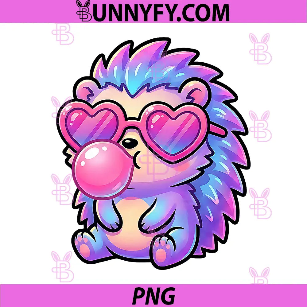 Funny Cute Hedgehog PNG, Blowing Bubble Gum Animal PNG