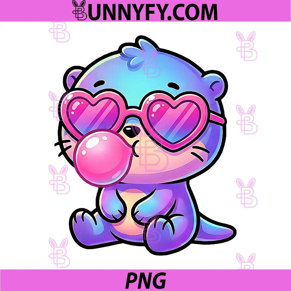 Funny Cute Otter PNG, Blowing Bubble Gum Animal PNG