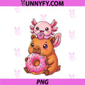 Funny Cute PNG, Capybara And Axolotl Eating Donut Kawaii Cartoon PNG