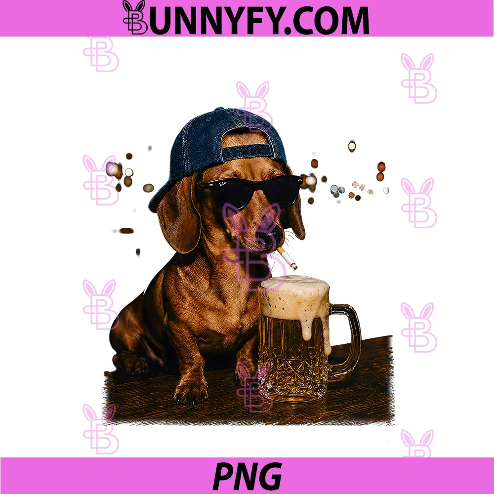 Funny Dachshund Drinking Beer Cool Dog PNG, With Sunglasses Party PNG