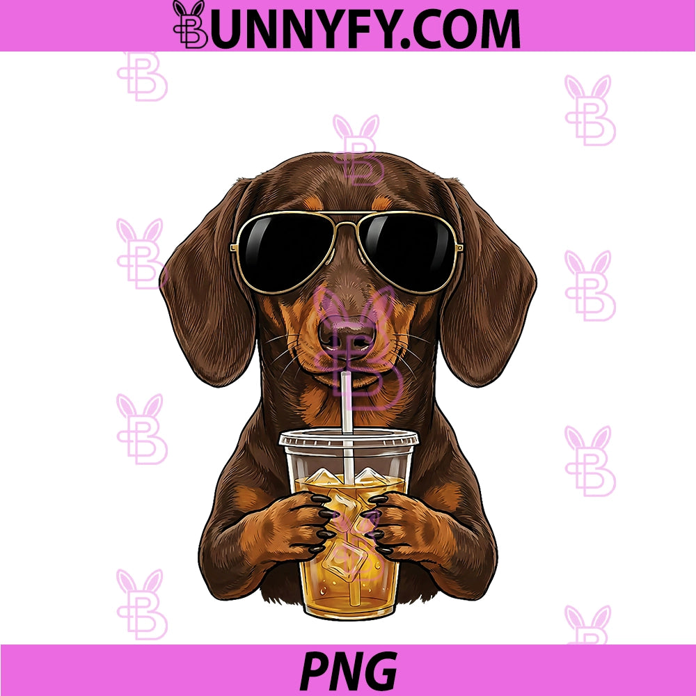 Funny Dachshund Drinking Iced Coffee Cute PNG, Dog Meme Humor PNG