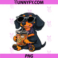 Funny Dachshund Drinking Iced Coffee PNG, Wiener Dog Humor Meme PNG