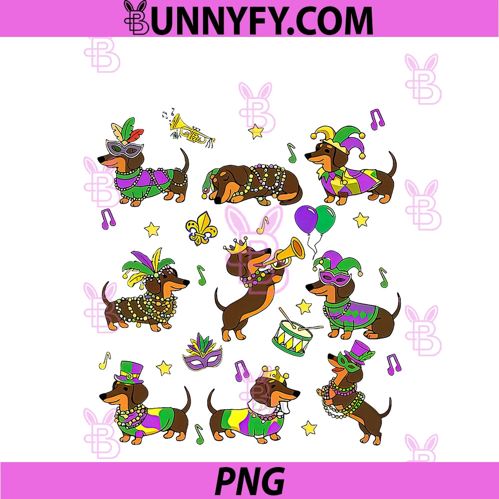 Funny Dachshund Mardi Gras PNG, Weiner Dog New Orleans Party PNG
