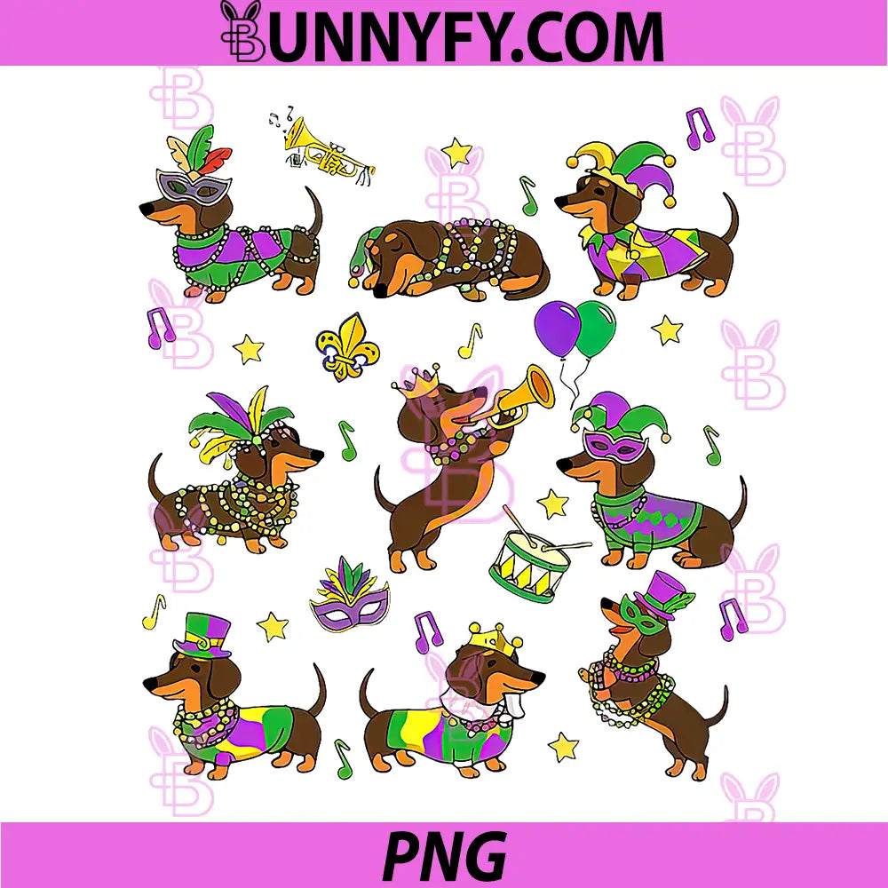 Funny Dachshund Mardi Gras PNG, Weiner Dog New Orleans Party PNG