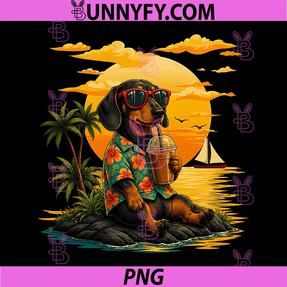 Funny Dachshund Meme PNG, Coffee Sunglasses Hawaiian Dog Moms PNG