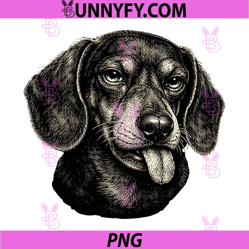 Funny Dachshund Tongue Out Vintage PNG, Engraving Wiener Dog PNG