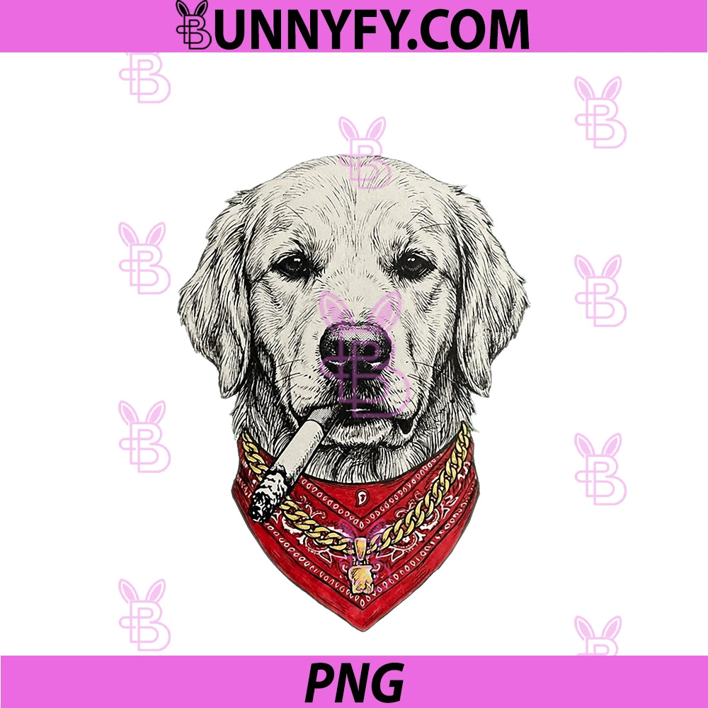 Funny Dog Smoking Cigarette Golden PNG, Retriever Brainrot PNG