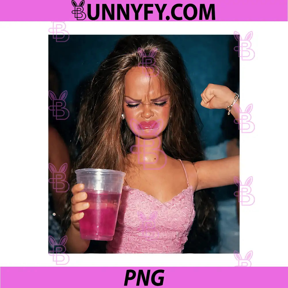 Funny Doll Face Sarcastic PNG, Doll Girl Party Drinking Doll Meme PNG