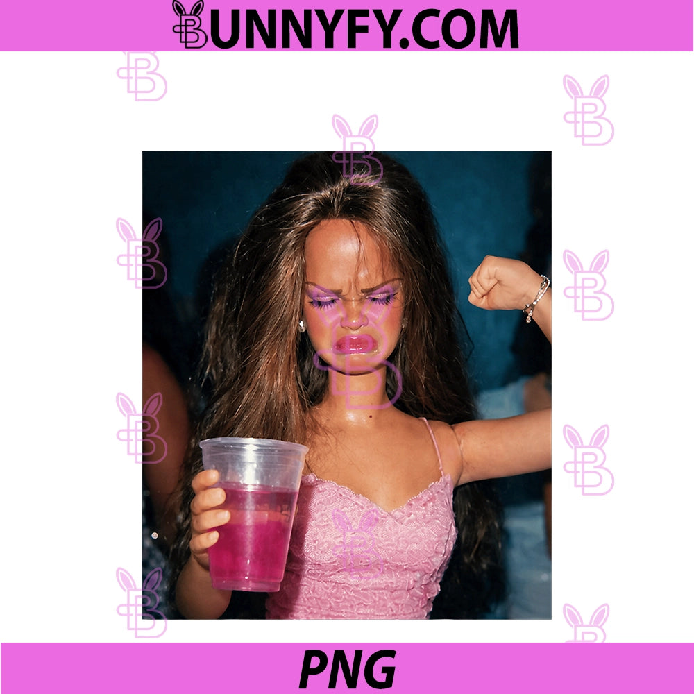 Funny Doll Face Sarcastic Doll Girl Party PNG, Drinking Doll Meme PNG