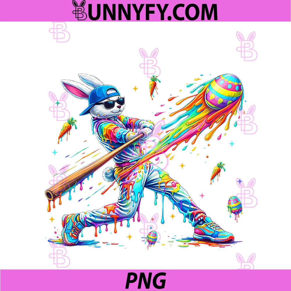 Funny Dripping Drip Rabbit PNG, Bunny Baseball Easter PNG