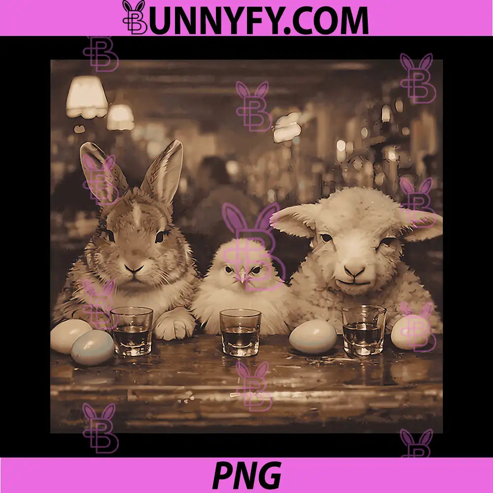 Funny Easter Animals Drinking Shots PNG, Bunny Chick Lamb PNG