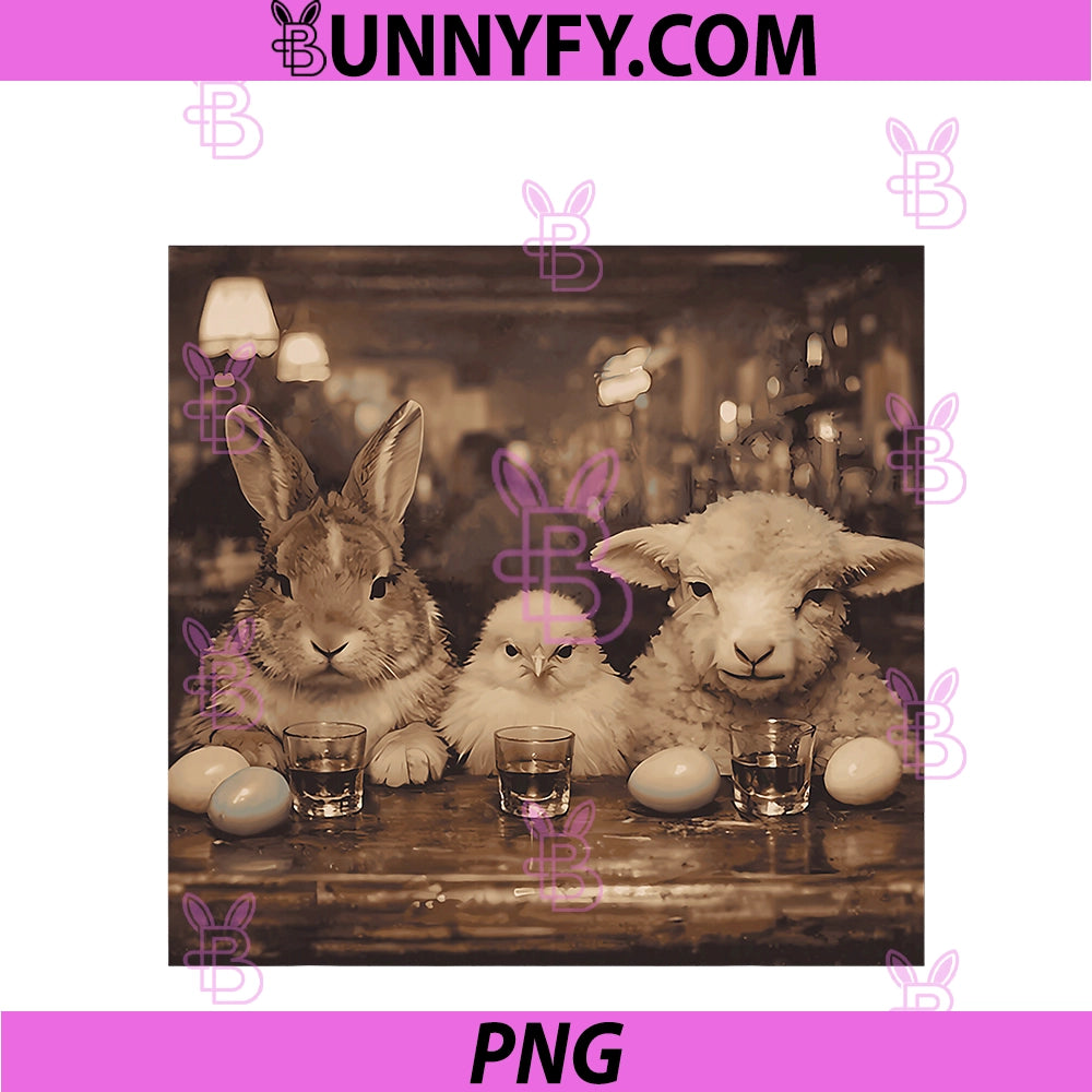 Funny Easter Animals Drinking Shots PNG, Bunny Chick Lamb PNG