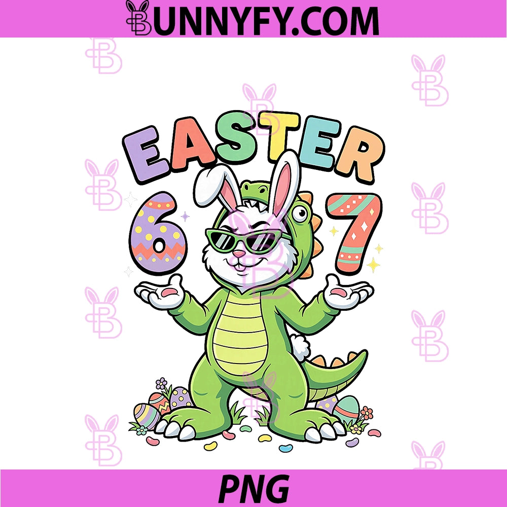 Funny Easter Bunny Dinosaur 67 Six Seven PNG, Meme Boys Easter PNG