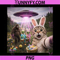 Funny Easter Day Cat Selfie with Alien PNG, Bigfoot UFO PNG