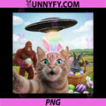Easter Day Cat Selfie with Rabbits PNG, Bunny Bigfoot UFO PNG