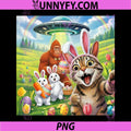 Funny Easter Day Cat Selfie with Rabbits PNG, Bunny Bigfoot UFO PNG