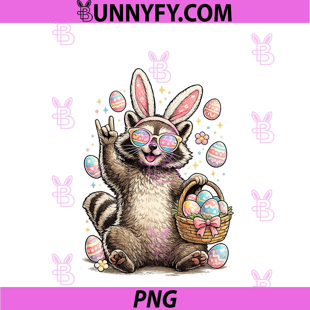 Funny Easter PNG, Raccoon Egg Basket Gifts PNG