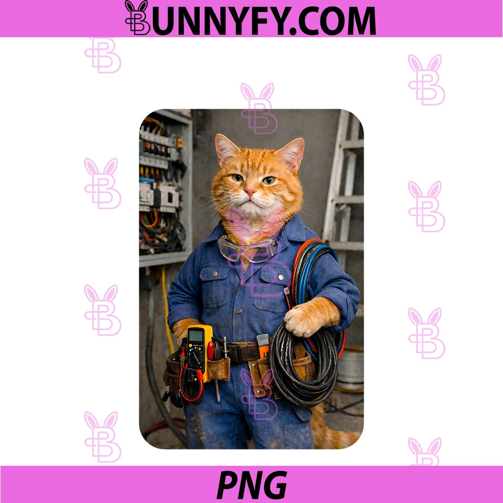Funny Electrician Cat Meme PNG, Handyman Hilarious Cat Joke PNG