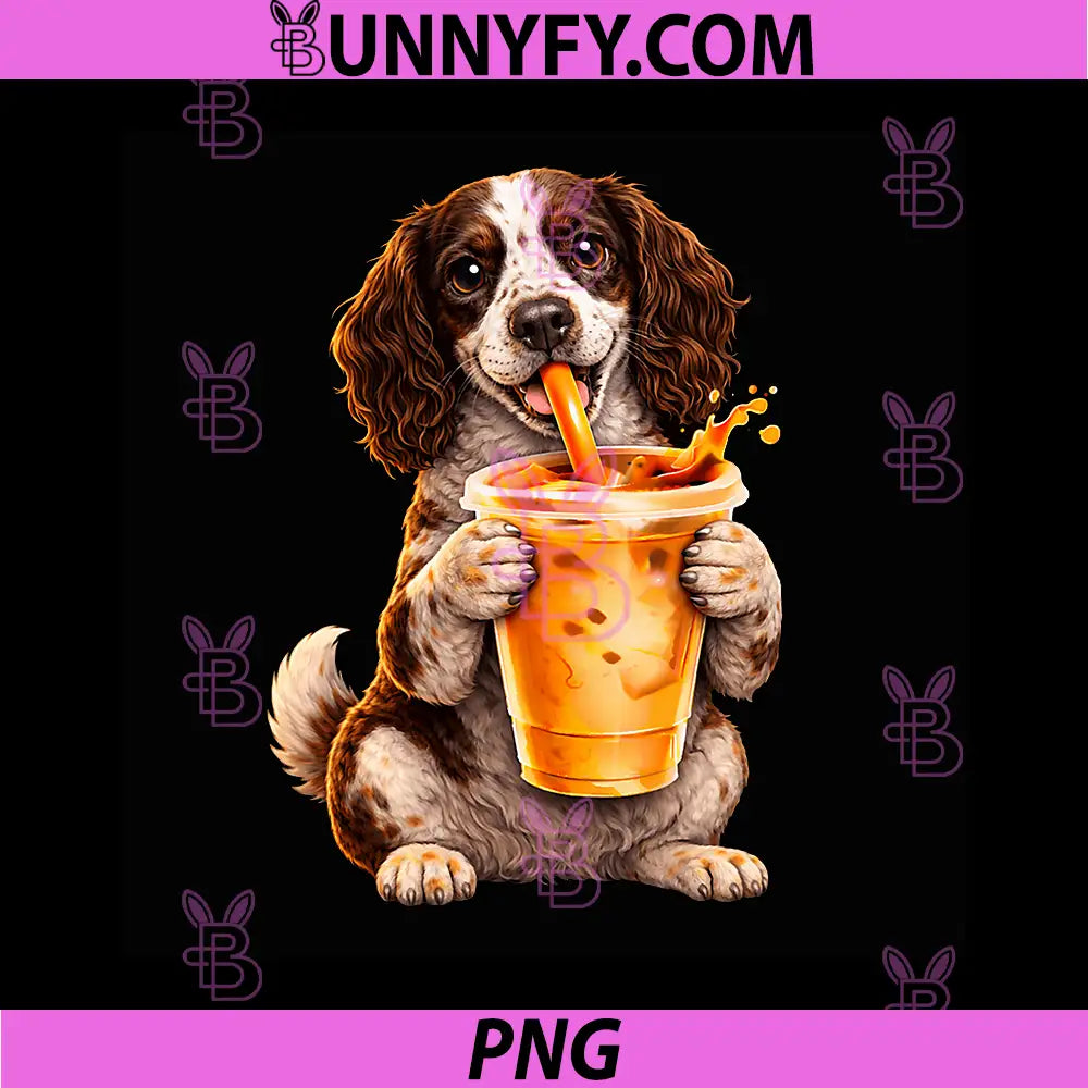 English Springer Spaniel Iced Coffee PNG, Dog Lover Design PNG