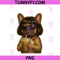 Funny French Bulldog Drinking Iced Coffee PNG, Funny Meme PNG
