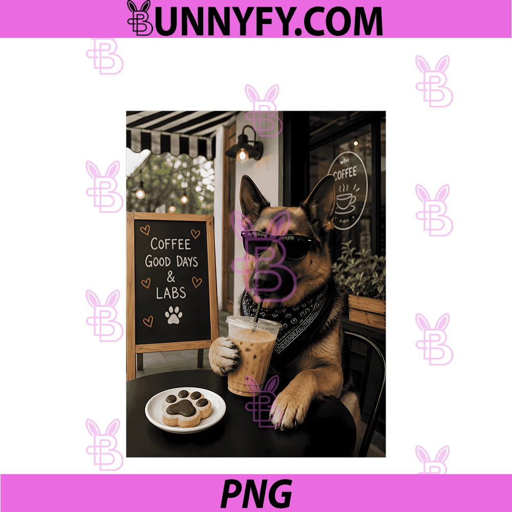 Funny German Shepherd Cafe Lover Art Cool PNG, Iced Coffee Mood PNG