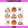 Funny Ghost Pumpkin Books PNG, Halloween Autumn Reading PNG