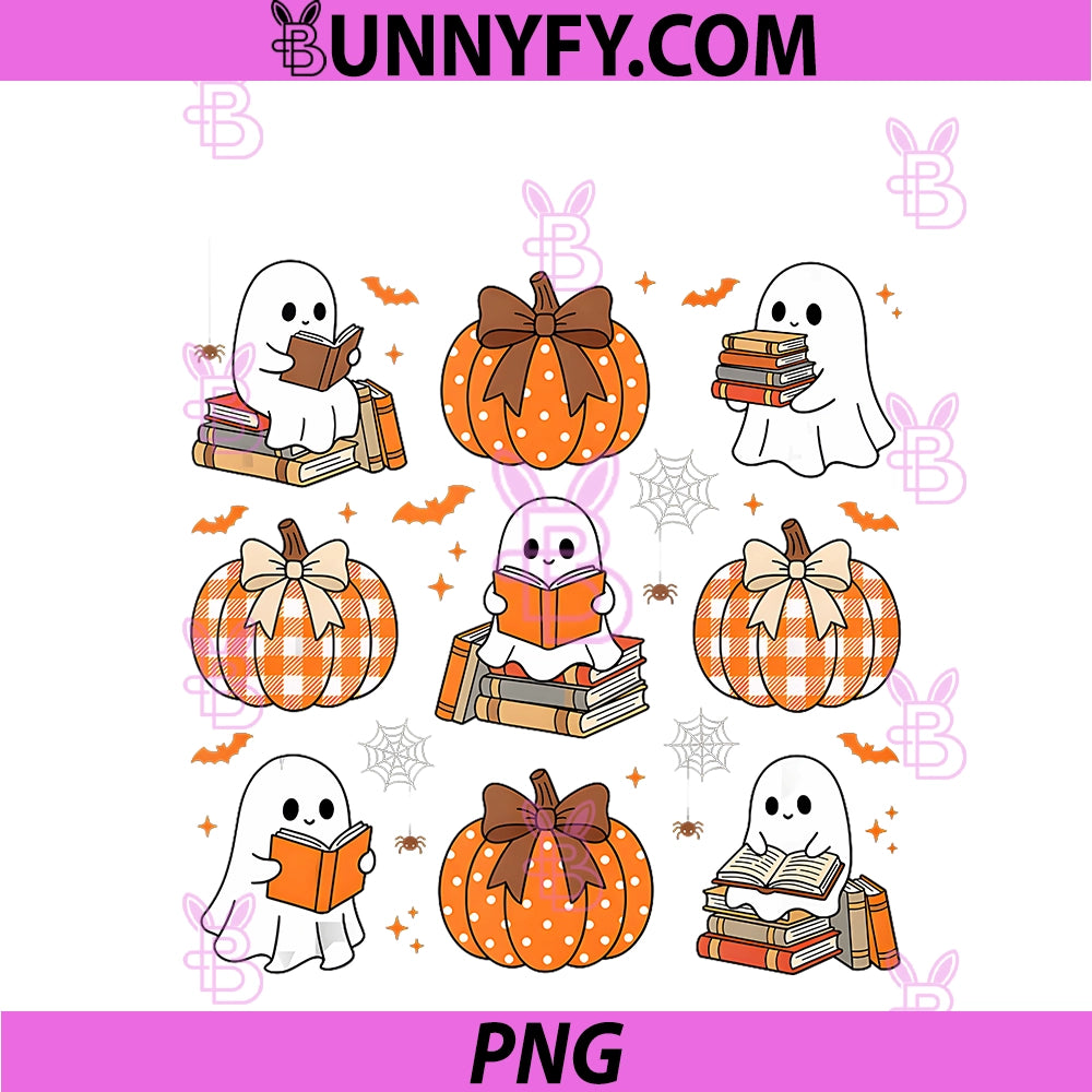 Funny Ghost Pumpkin Books PNG, Halloween Autumn Reading PNG