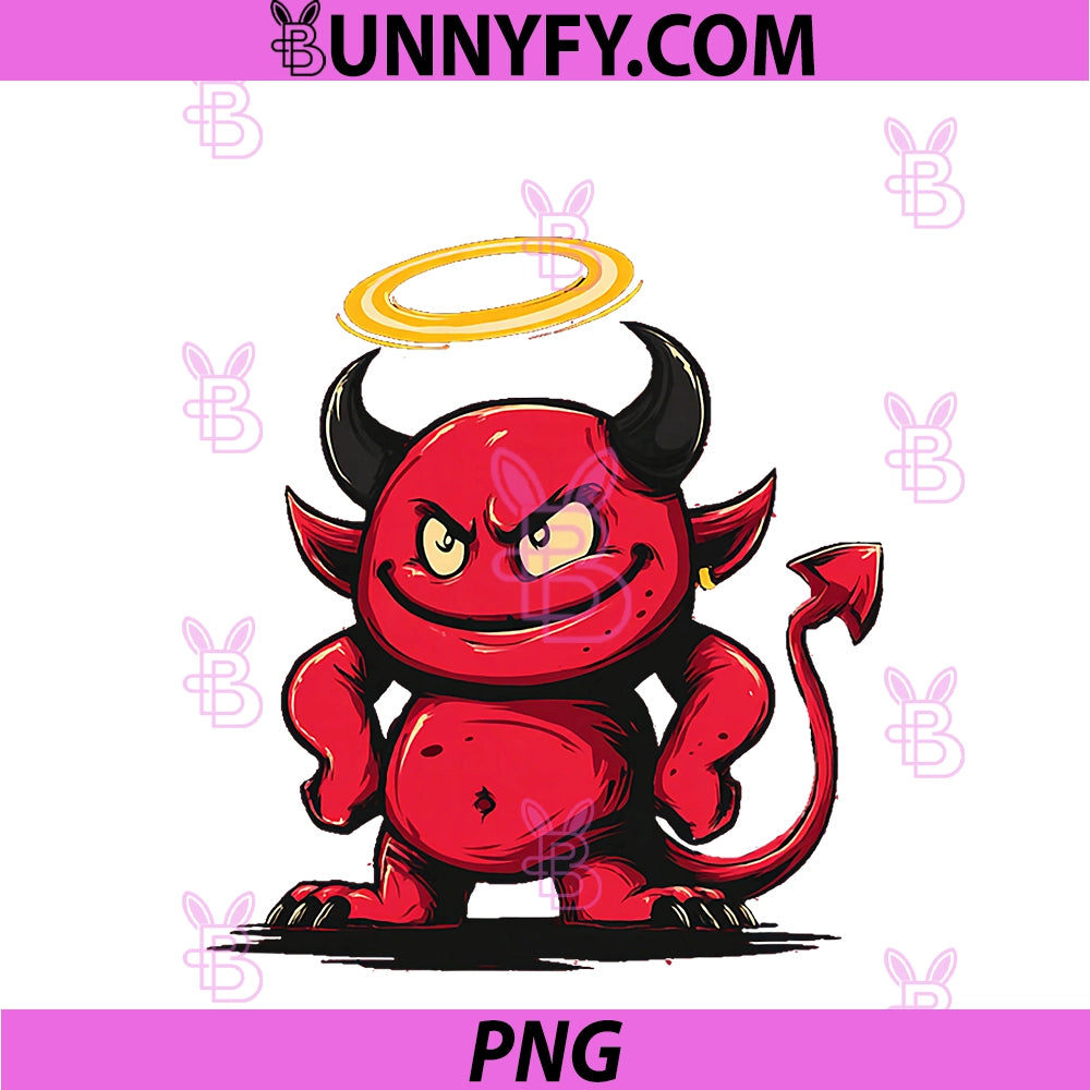 Funny Golden Halo Devil PNG, Graphic In Cartoon Style PNG