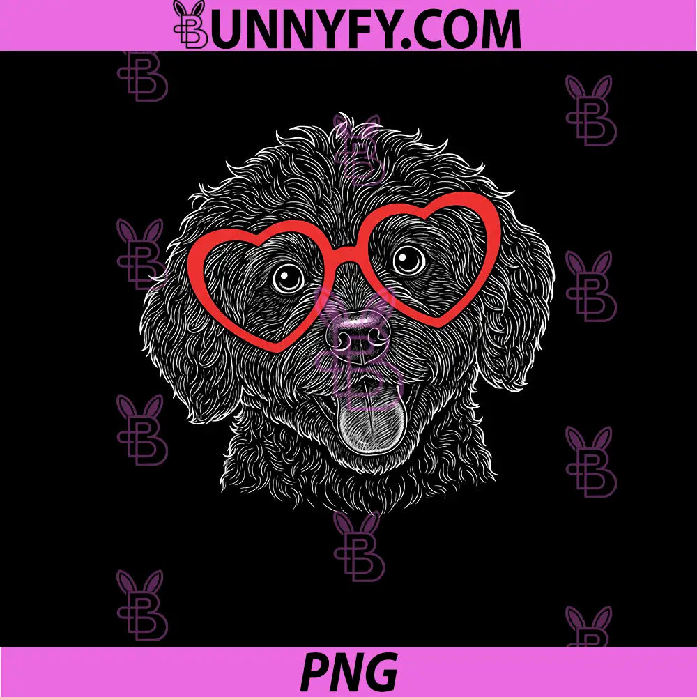 Goldendoodle Face Heart Glasses PNG, Dog Valentine’s Day PNG