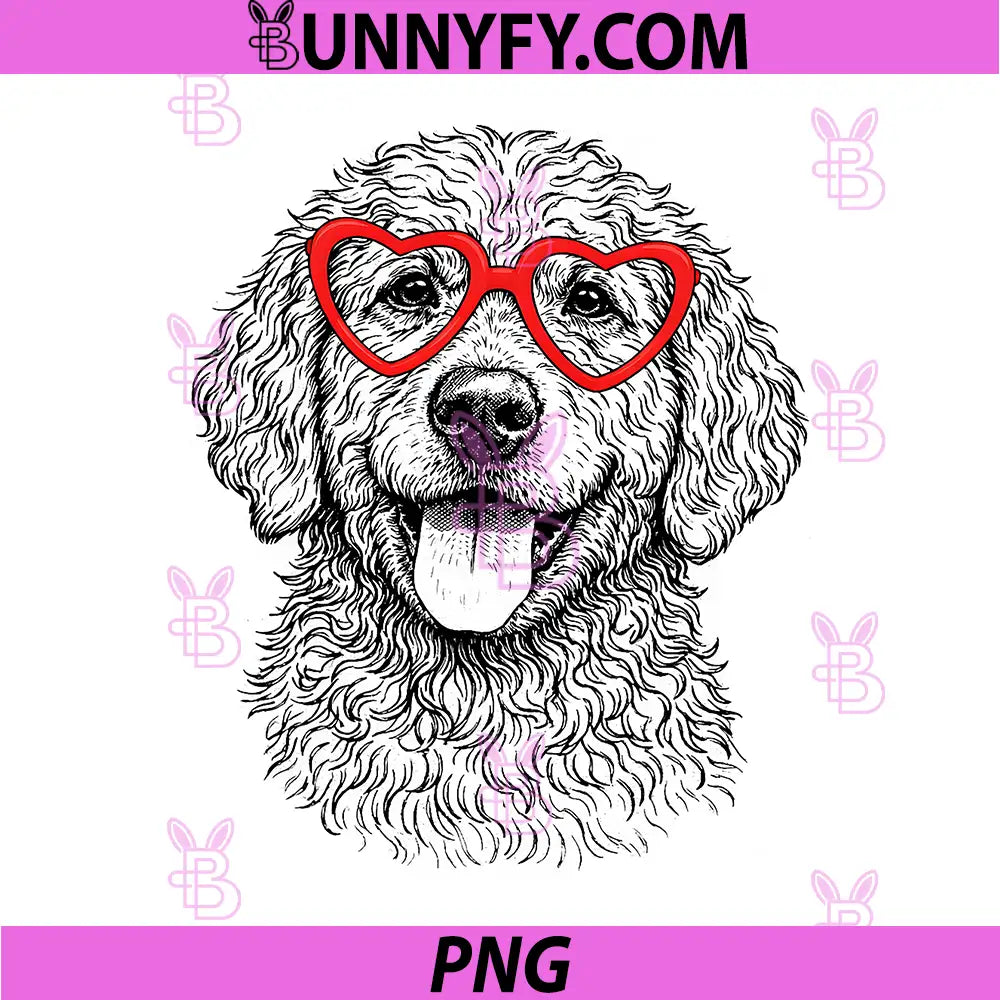 Goldendoodle Face Heart Glasses PNG, Dog Valentine’s Day PNG