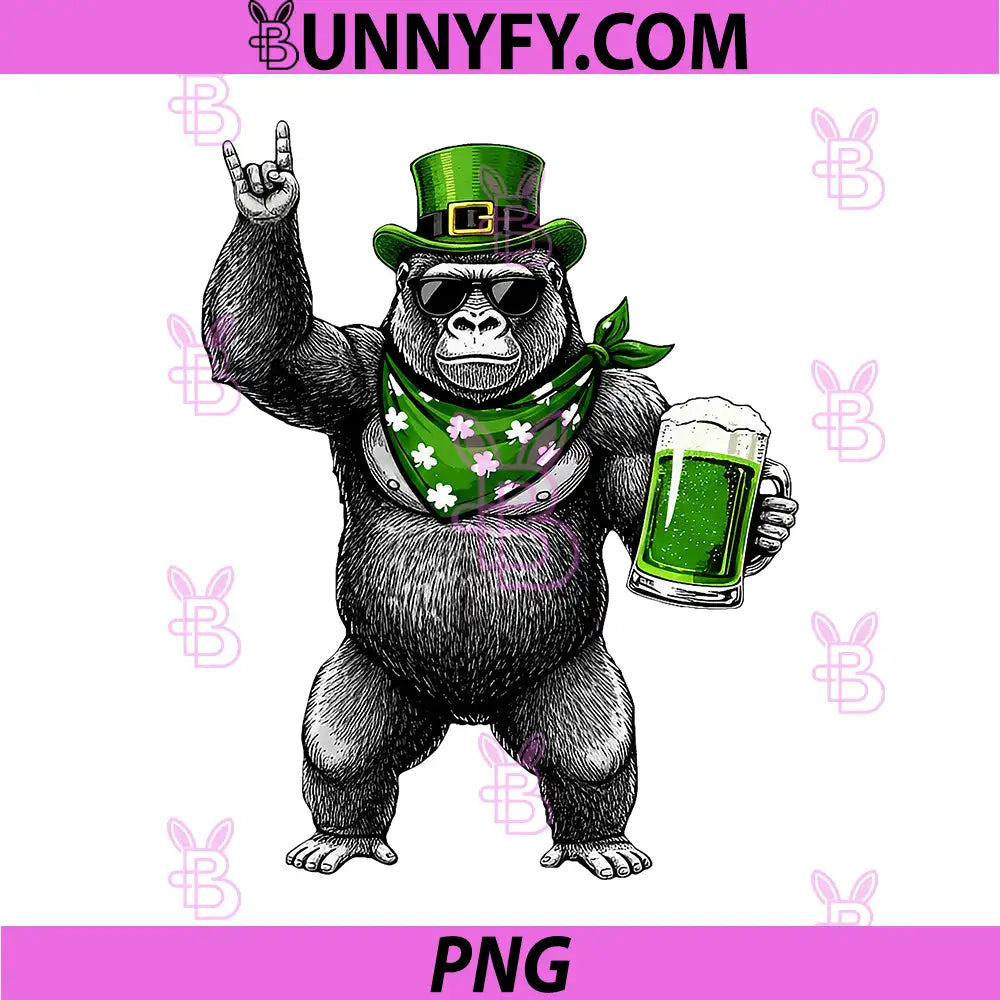 Funny Gorilla St Pattys PNG, Shamrock Beer PNG, St Patricks Day PNG