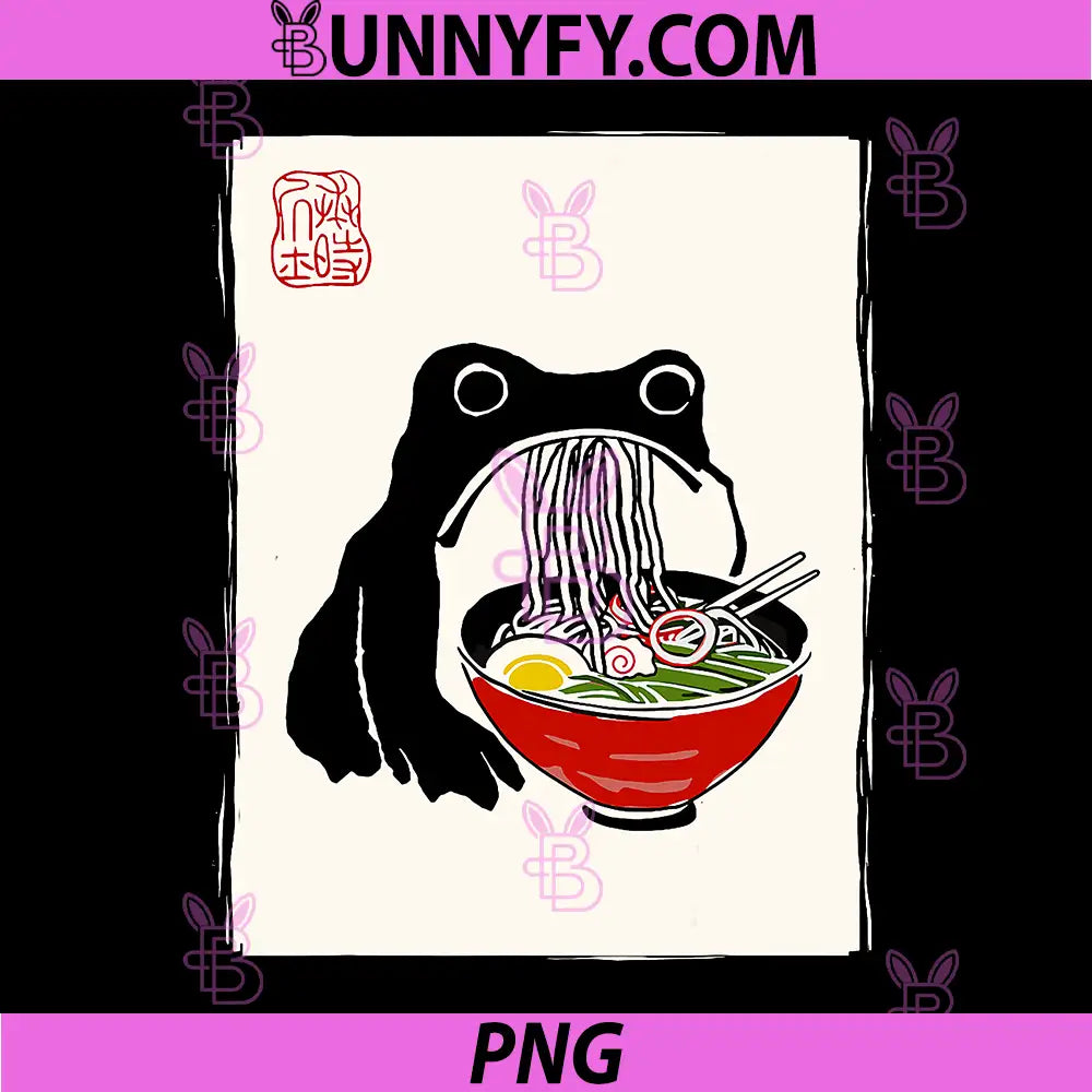 Funny Grumpy Frog Ramen PNG, Sumi-e Kawaii Ink Painting Japanese PNG
