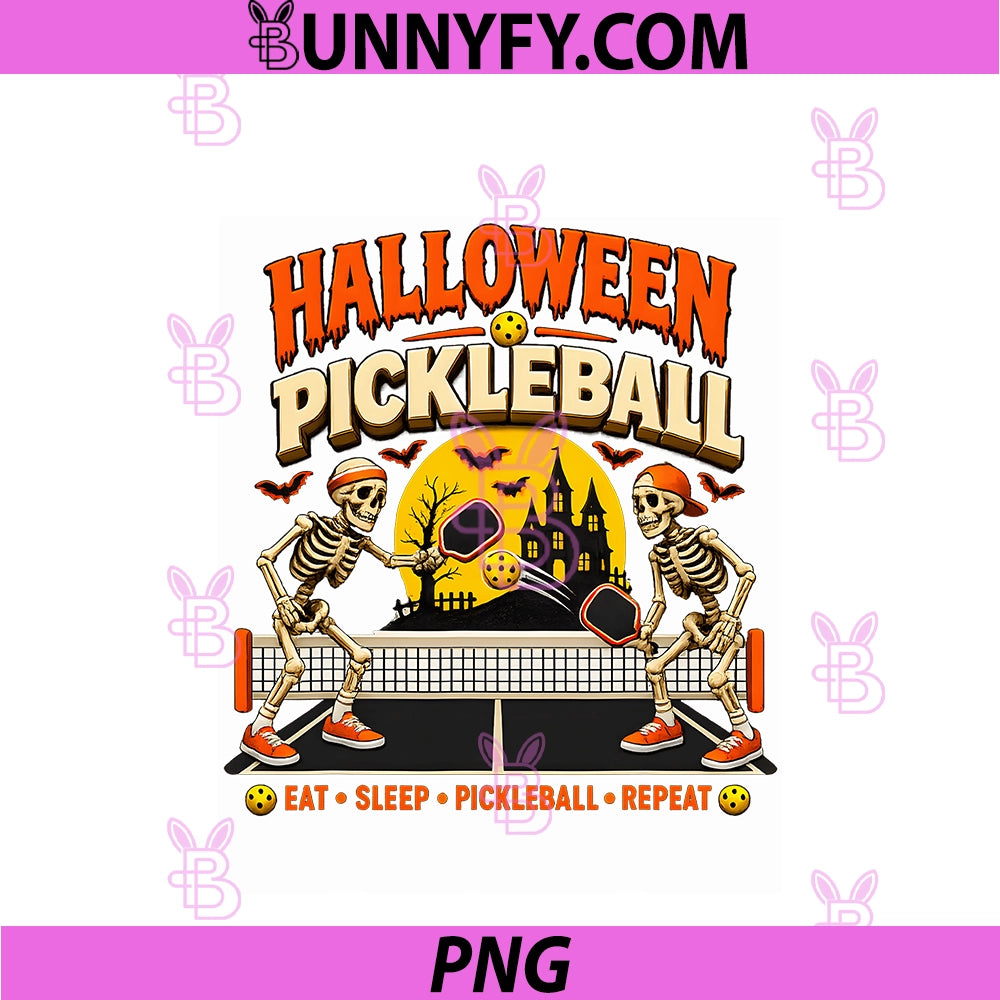 Funny Halloween Pickleball PNG, Game Skeletons And Pickle Ball PNG
